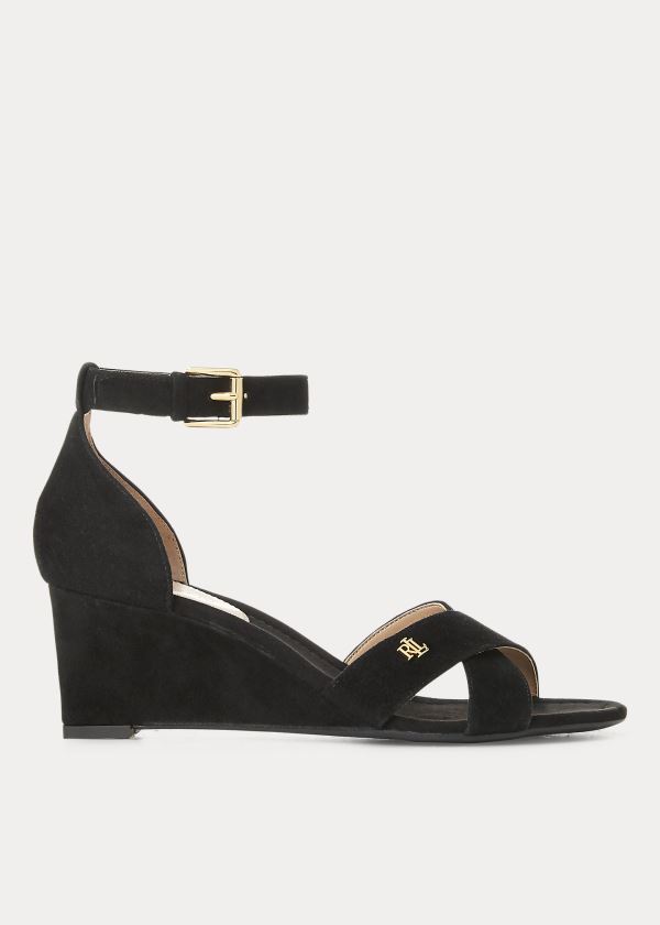 Sandalias Ralph Lauren Mujer Negros - Erinn Suede - FCQIT5217